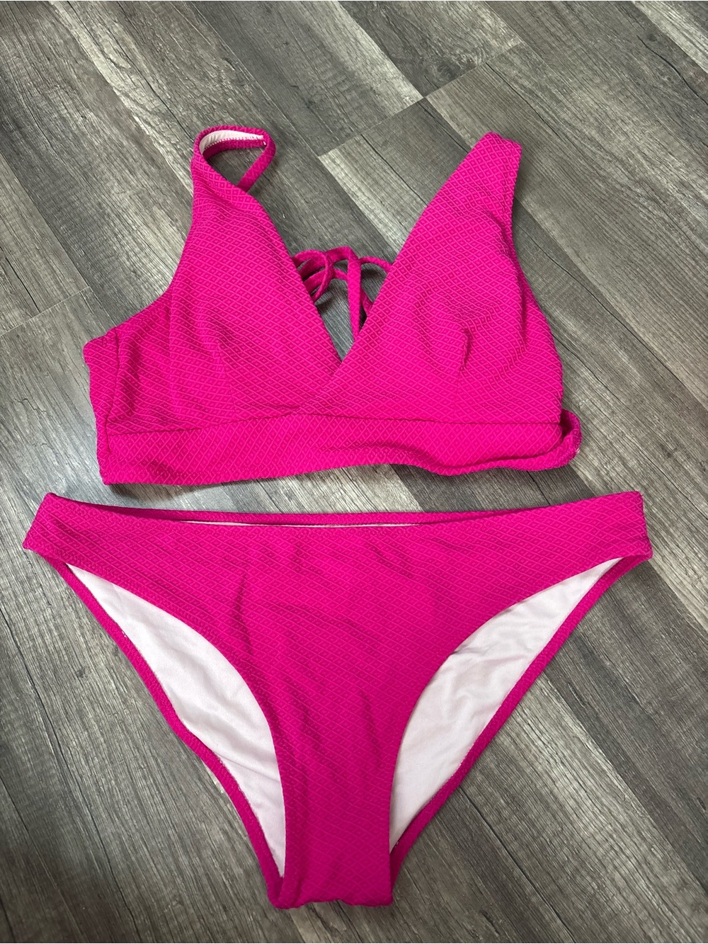 Shade & Shore Hot Pink Textured Bikini Set trendy, summer.